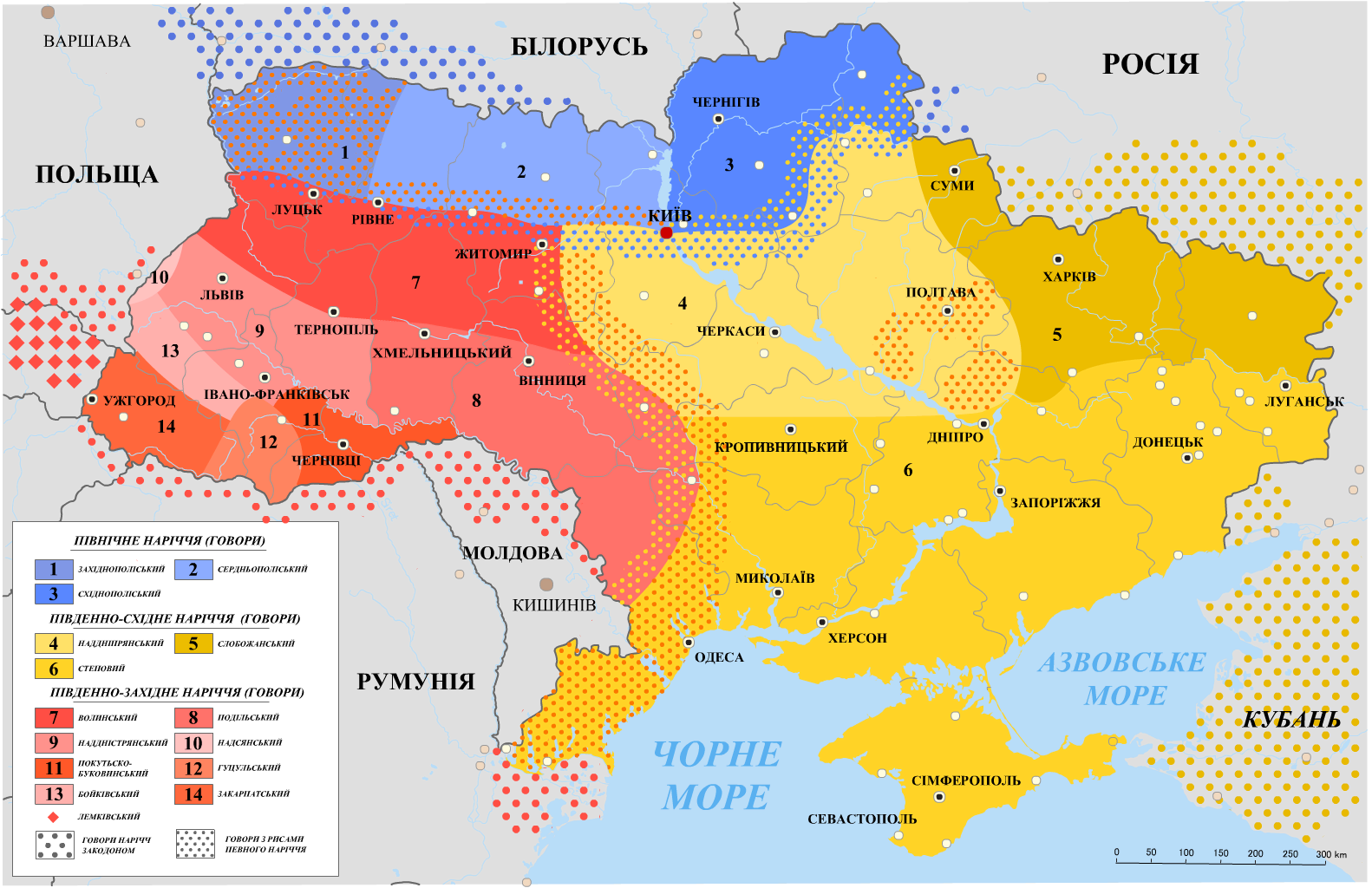 Map of Ukrainian dialects