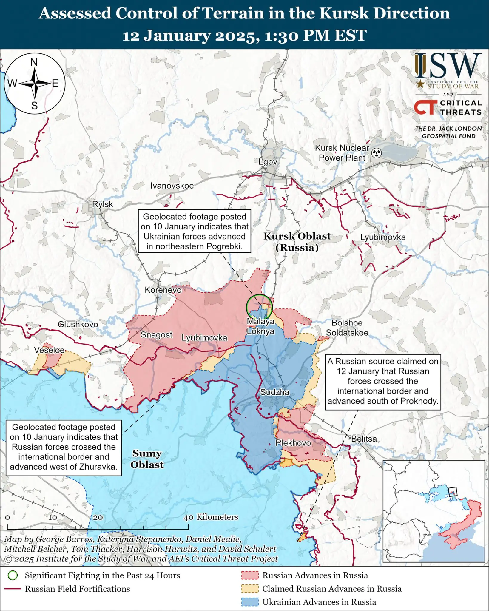 Assessed Control of Terrain in the Kursk Direction January 12 2025