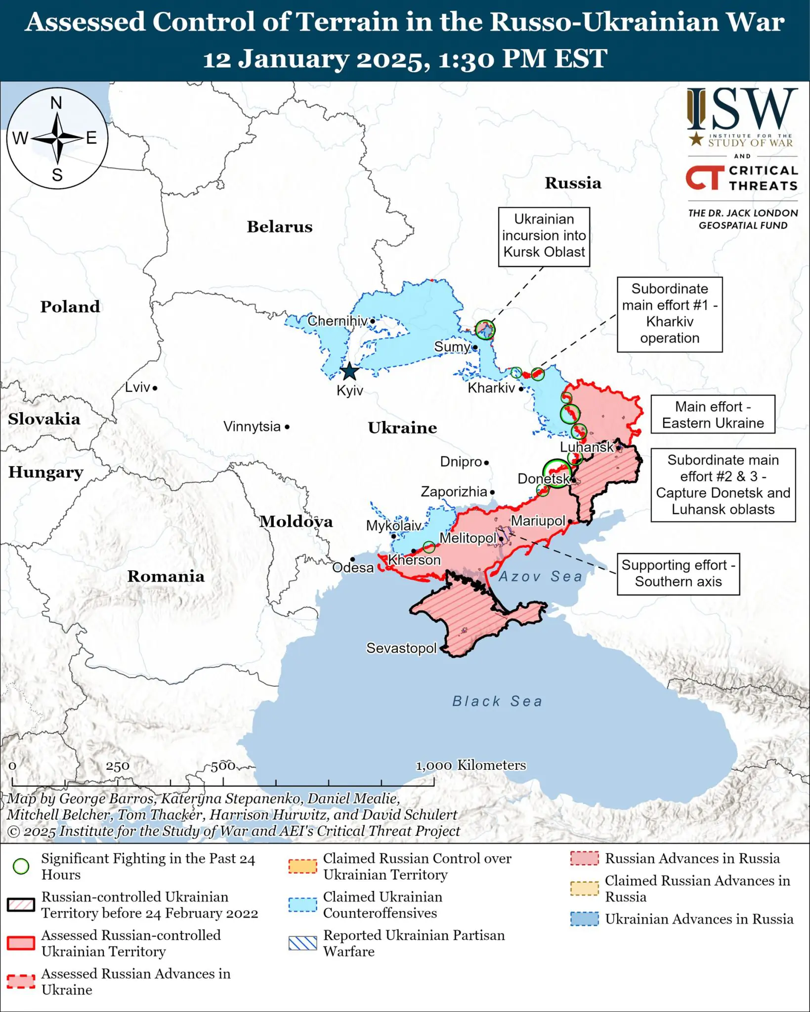 Assessed Control of Terrain in the Russo Ukrainian War January 12 2025